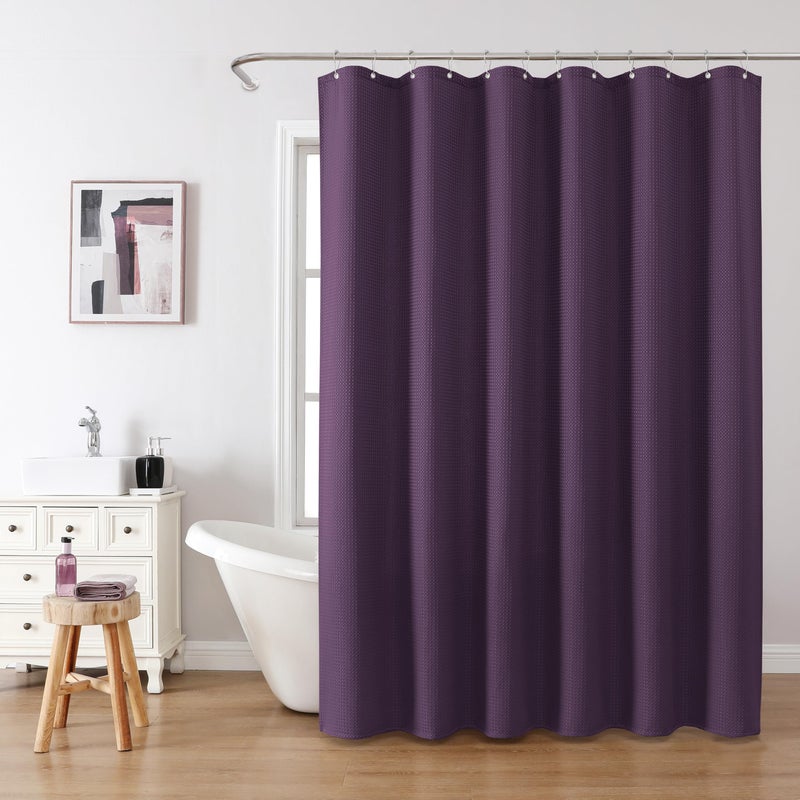 VANZAVANZU Waffle Weave Shower Curtain with Stainless Steel Hooks - 230 GSM Heavy Duty Fabric Bath Curtains, Hotel Luxury Quality, Water Resistant, Machine Washable, Weighted Hem, 72 x 72 Inches (Purple) - Image 2